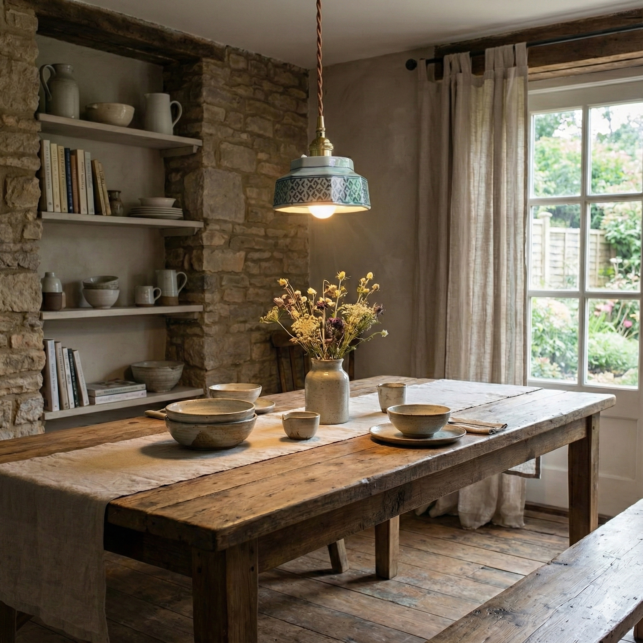 Vintage Pendant Lighting | Hand-Painted Porcelain & Copper Finish | Adjustable Height for Timeless Kitchen Ambiance