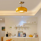 Vintage Semi-Flush Ceiling Light with Adjustable Height & Amber Dome Shade for Cozy Ambiance