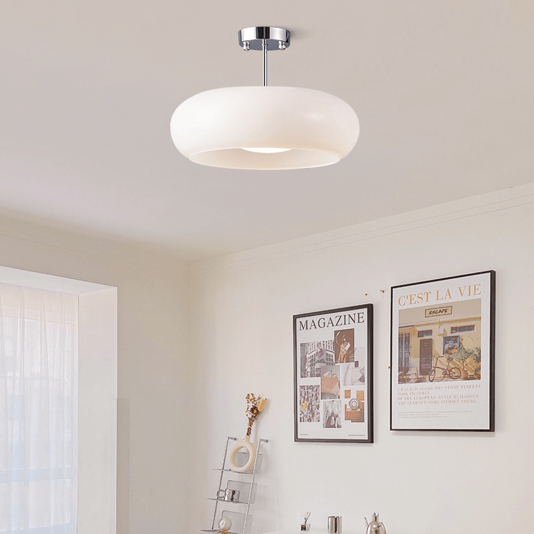 Vintage Semi-Flush Ceiling Light with Adjustable Height & Amber Dome Shade for Cozy Ambiance
