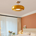 Vintage Semi-Flush Ceiling Light with Amber Dome Shade | Adjustable Height for Cozy Ambiance