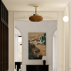 Vintage Semi-Flush Ceiling Light with Amber Dome Shade | Adjustable Height for Cozy Ambiance