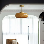 Vintage Semi-Flush Ceiling Light with Amber Dome Shade | Adjustable Height for Cozy Ambiance