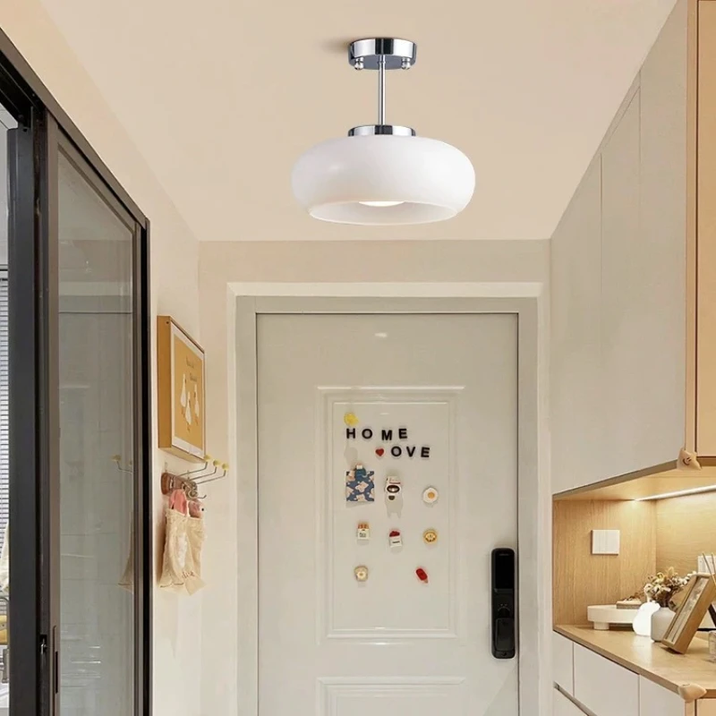 Vintage Semi-Flush Ceiling Light with Amber Dome Shade | Adjustable Height for Cozy Ambiance