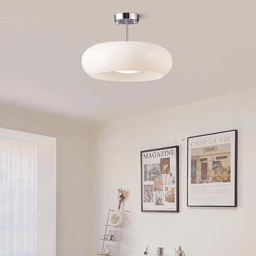 Vintage Semi-Flush Ceiling Light with Amber Dome Shade | Adjustable Height for Cozy Ambiance