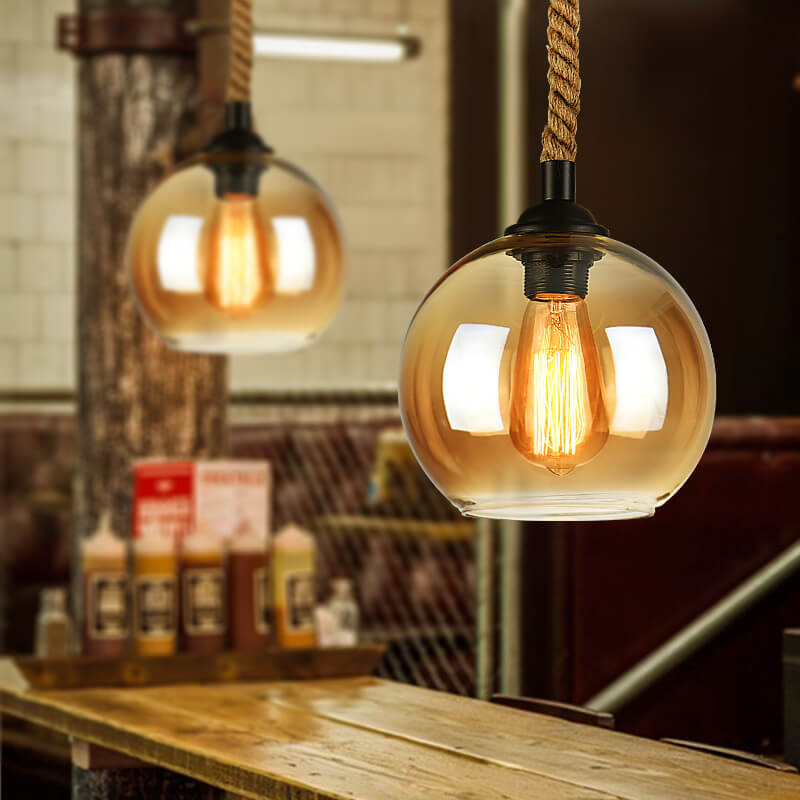 Vintage Style | Glass Pendant Light with Hemp Rope Design | Elegant Lighting Fixture for Modern Spaces