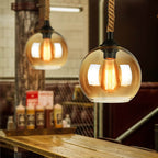 Vintage Style | Glass Pendant Light with Hemp Rope Design | Elegant Lighting Fixture for Modern Spaces