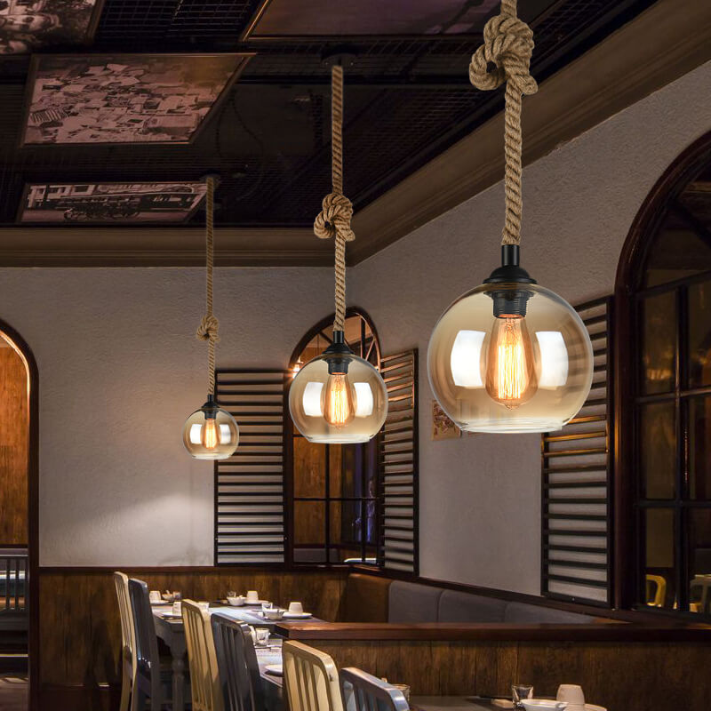 Vintage Style | Glass Pendant Light with Hemp Rope Design | Elegant Lighting Fixture for Modern Spaces