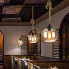 Vintage Style | Glass Pendant Light with Hemp Rope Design | Elegant Lighting Fixture for Modern Spaces