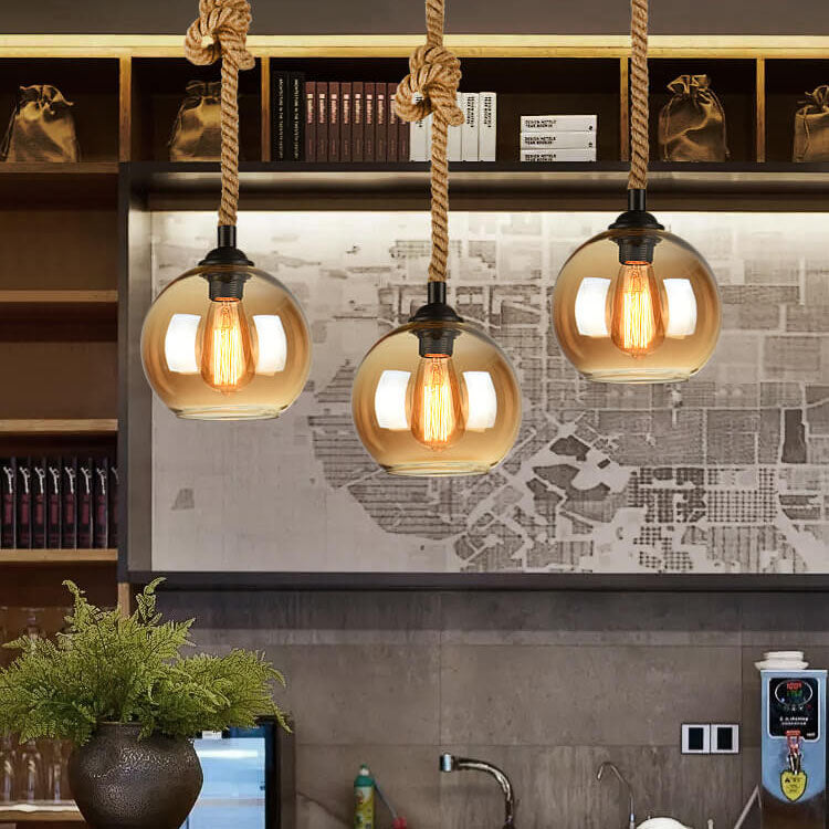 Vintage Style | Glass Pendant Light with Hemp Rope Design | Elegant Lighting Fixture for Modern Spaces