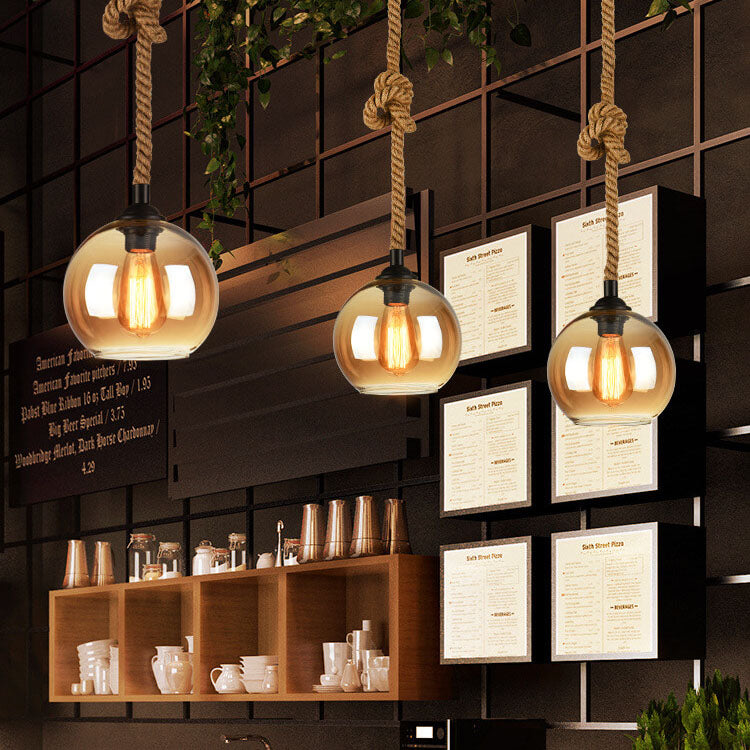 Vintage Style | Glass Pendant Light with Hemp Rope Design | Elegant Lighting Fixture for Modern Spaces