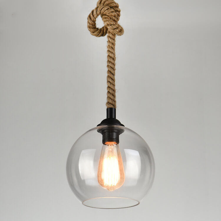 Vintage Style | Glass Pendant Light with Hemp Rope Design | Elegant Lighting Fixture for Modern Spaces
