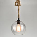 Vintage Style | Glass Pendant Light with Hemp Rope Design | Elegant Lighting Fixture for Modern Spaces