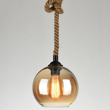 Vintage Style | Glass Pendant Light with Hemp Rope Design | Elegant Lighting Fixture for Modern Spaces