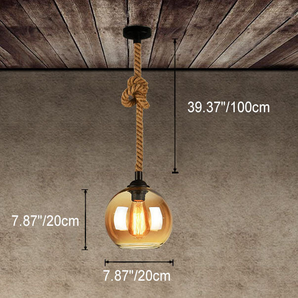Vintage Style | Glass Pendant Light with Hemp Rope Design | Elegant Lighting Fixture for Modern Spaces