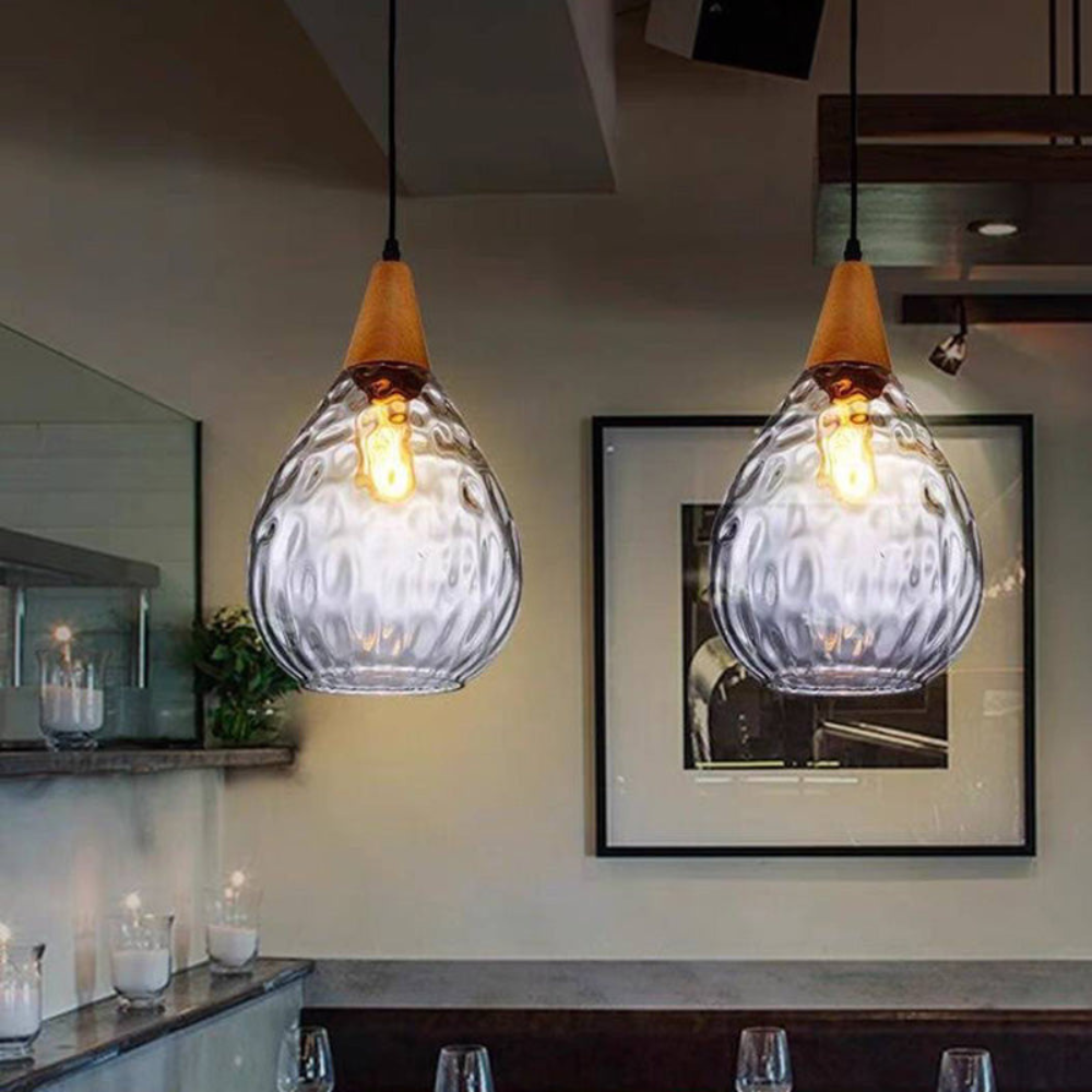 Vintage Teardrop Pendant Light | Adjustable Glass Shade for Elegant Kitchen Lighting