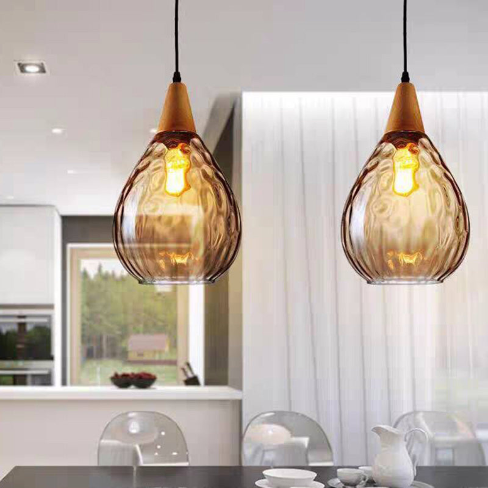 Vintage Teardrop Pendant Light | Adjustable Glass Shade for Elegant Kitchen Lighting