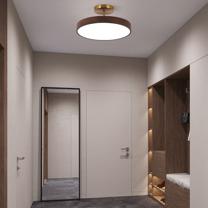 Wood Grain Semi Flush Mount Ceiling Light, LED, Walnut, Minimalist, Bedroom