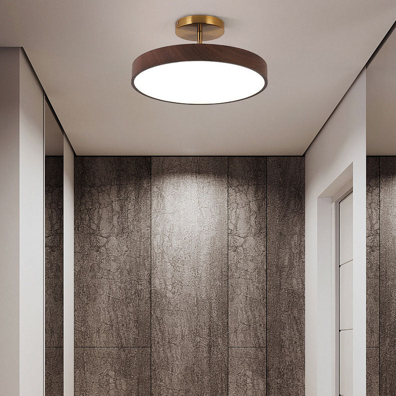 Wood Grain Semi Flush Mount Ceiling Light, LED, Walnut, Minimalist, Bedroom