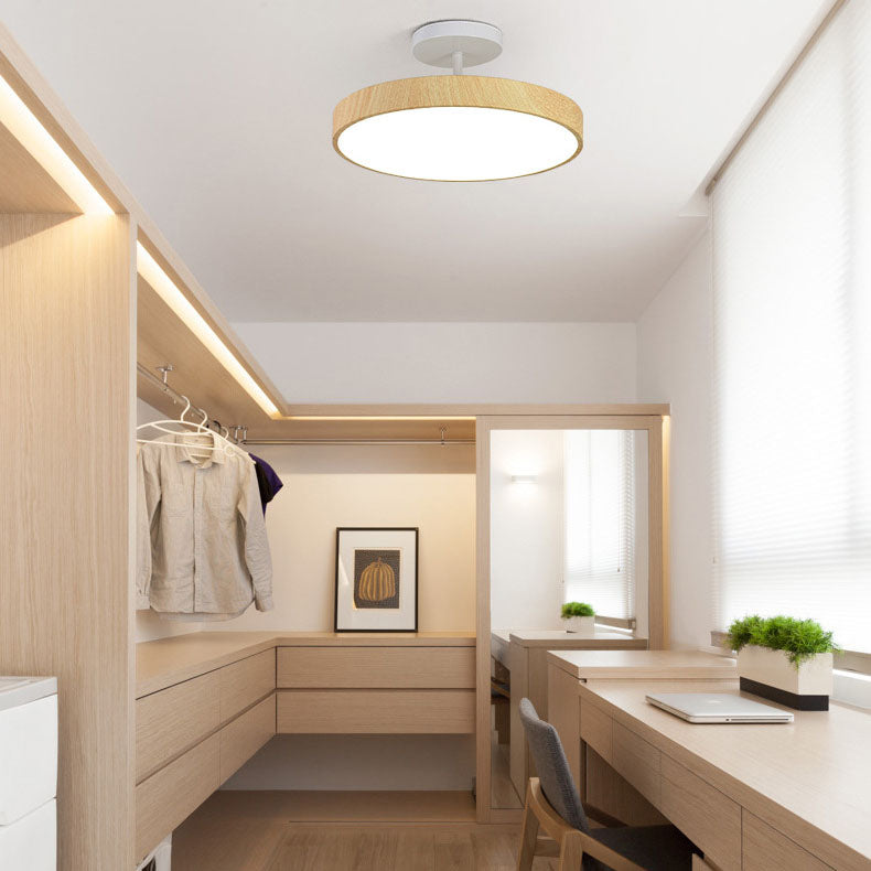Wood Grain Semi Flush Mount Ceiling Light, LED, Walnut, Minimalist, Bedroom