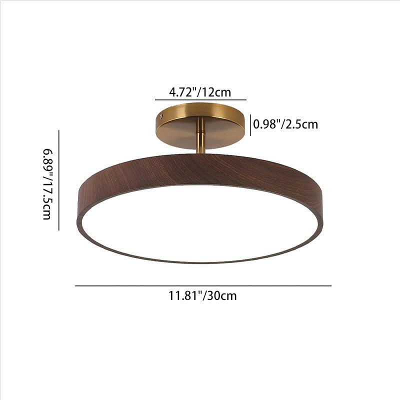 Wood Grain Semi Flush Mount Ceiling Light, LED, Walnut, Minimalist, Bedroom