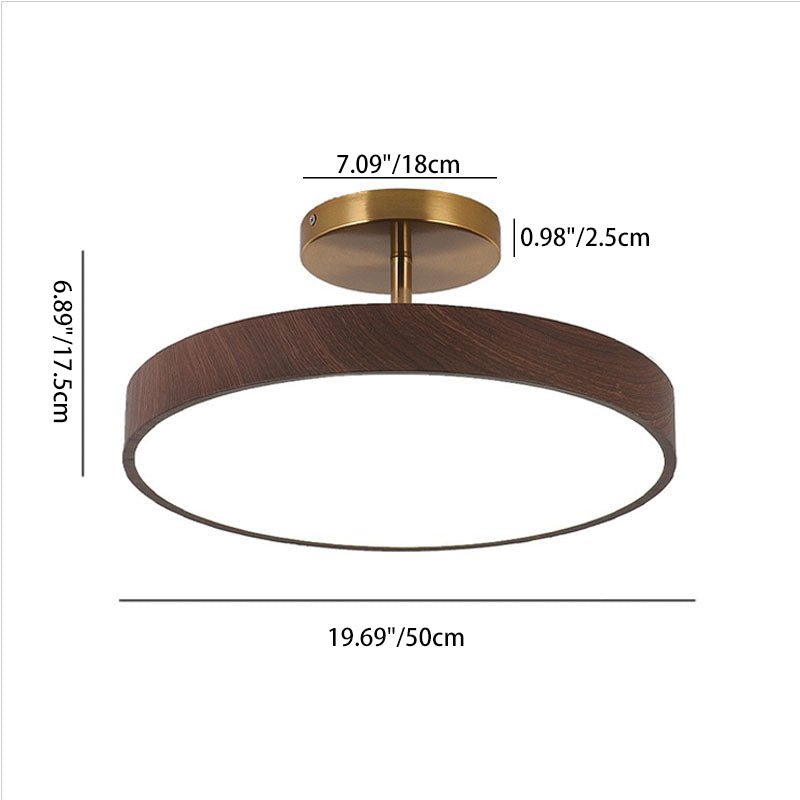 Wood Grain Semi Flush Mount Ceiling Light, LED, Walnut, Minimalist, Bedroom
