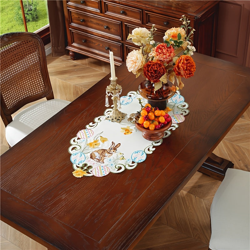Embroidered Easter Bunny Egg Table Runner Polyester Decoration