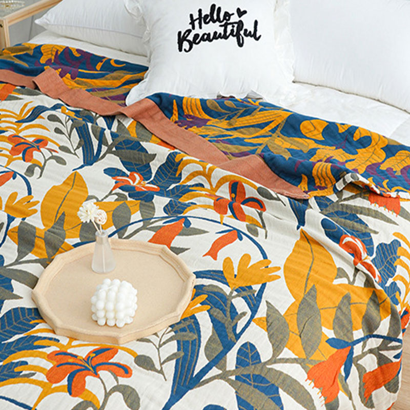 Goldenrod Floral Cotton Quilt for Bed and Sofa Styling