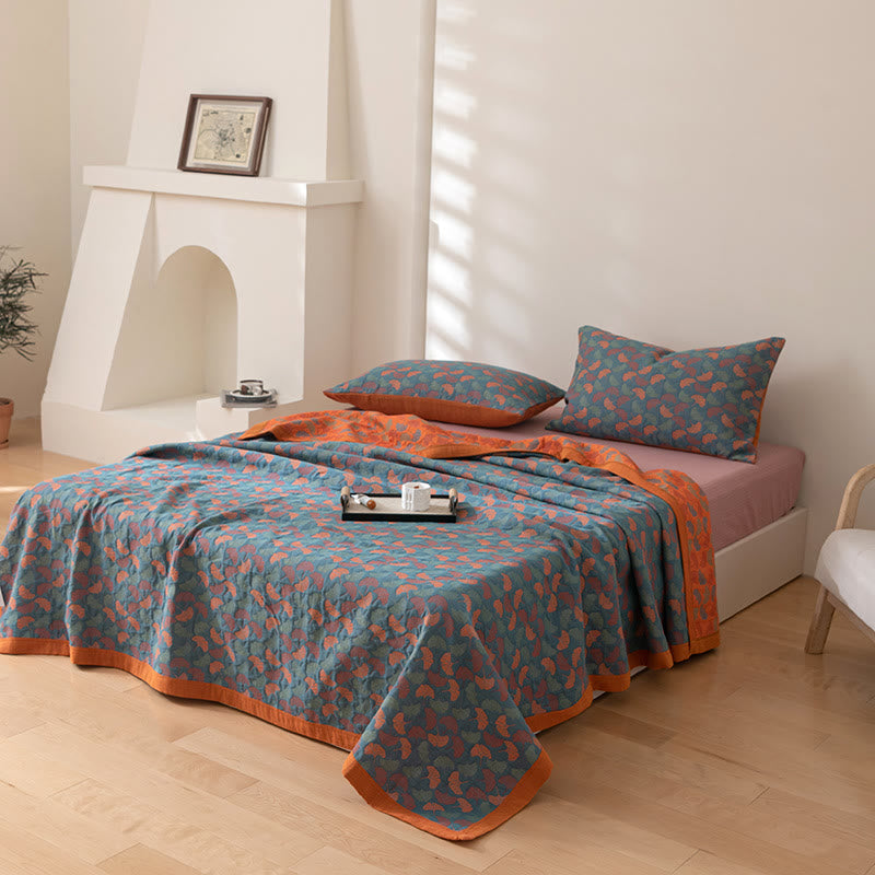 Pastoral Ginkgo Leaf Cotton Quilt with Reversible Design