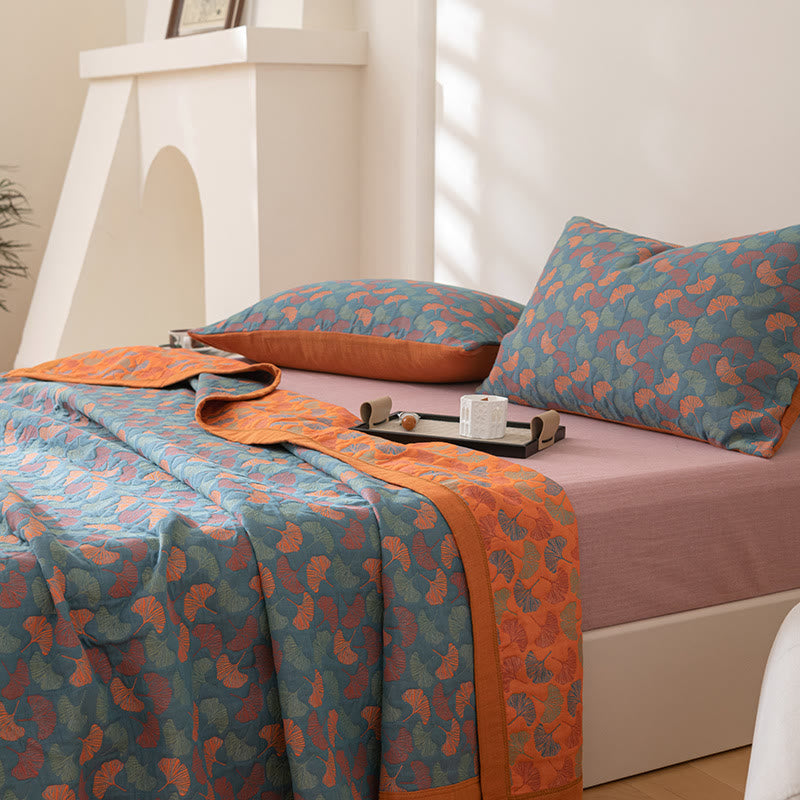 Pastoral Ginkgo Leaf Cotton Quilt with Reversible Design