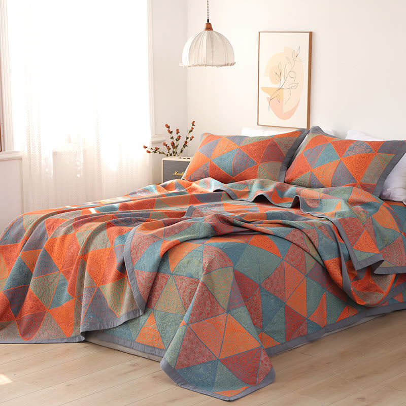 Reversible Triangle Pattern Cotton Quilt for Bed Layering