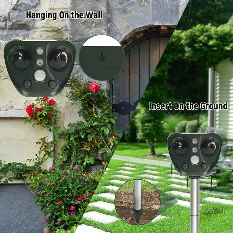 Solar Ultrasonic Bird Repeller with LED Lights