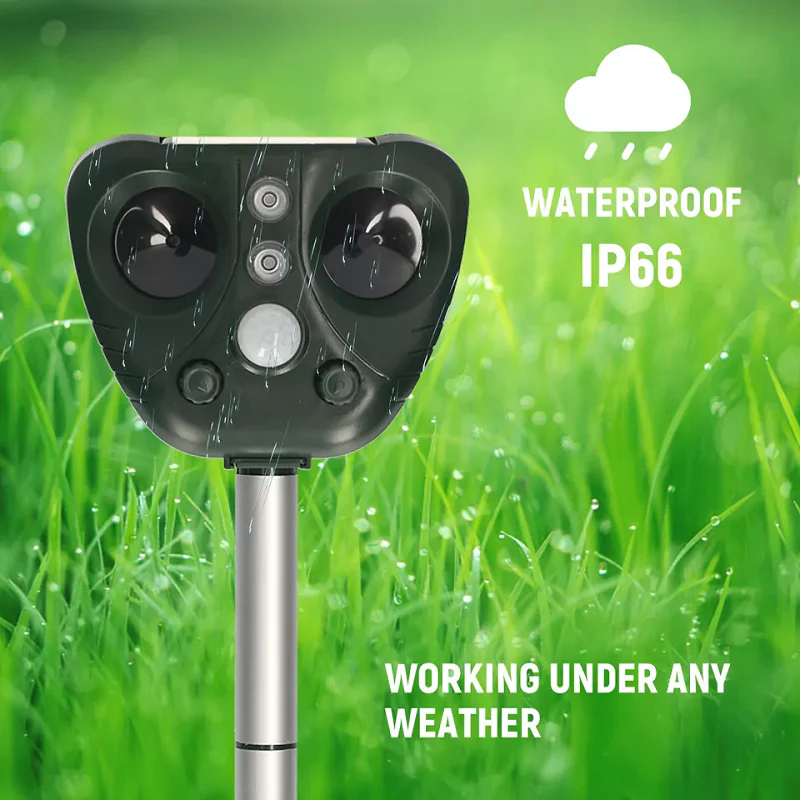 Solar Ultrasonic Bird Repeller with LED Lights