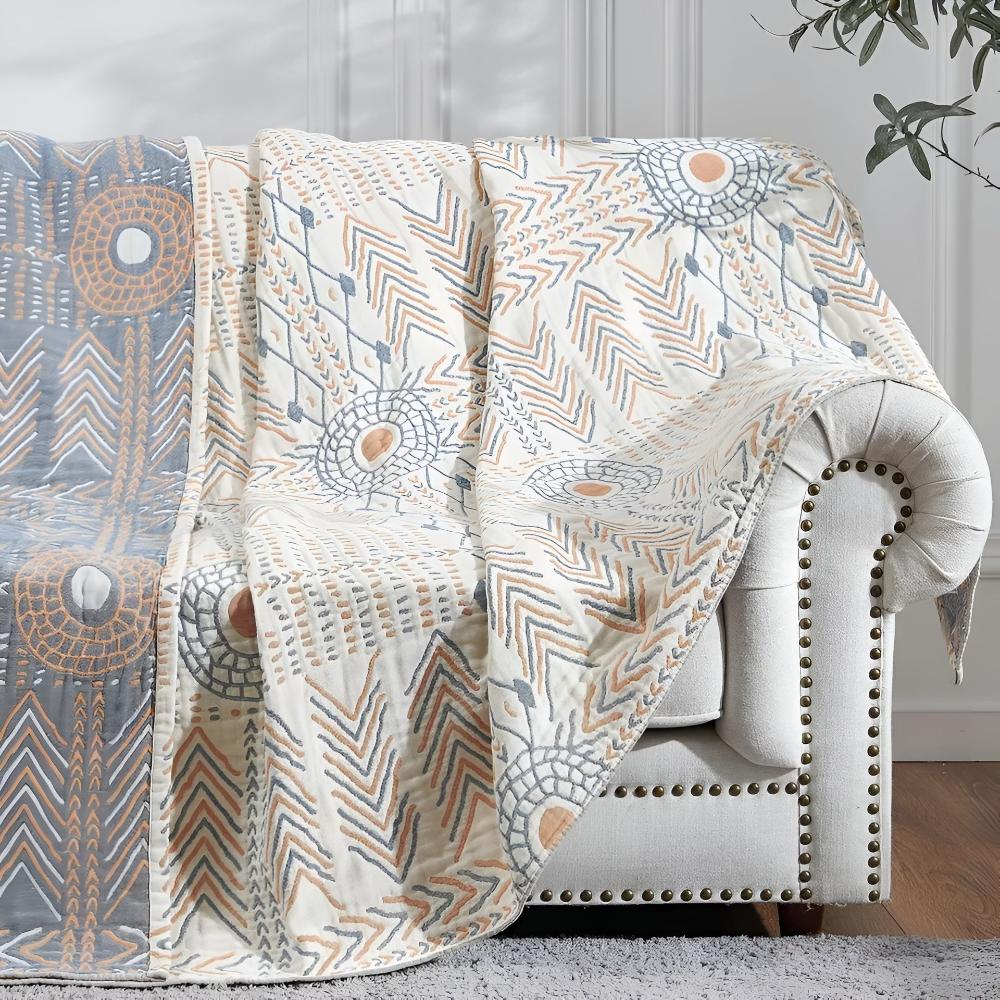 Reversible Cotton Throw Blanket for Sofa Bed or Lounge