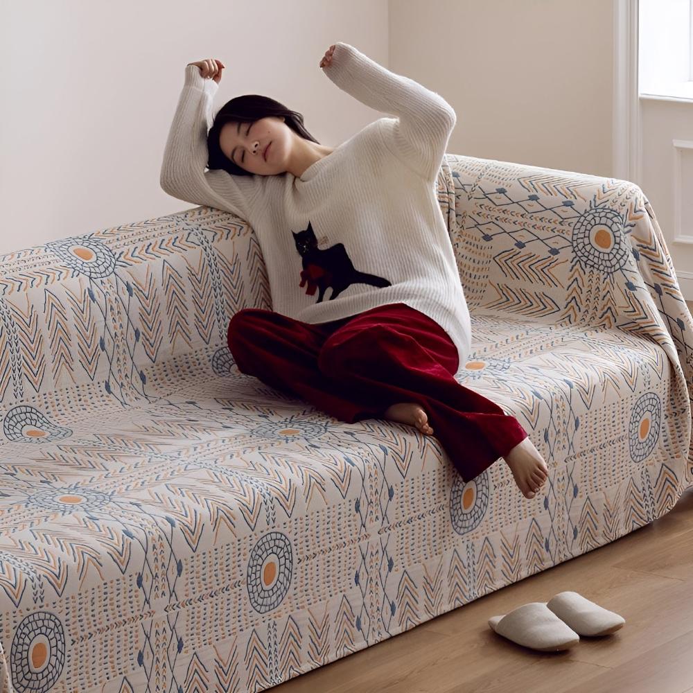 Reversible Cotton Throw Blanket for Sofa Bed or Lounge