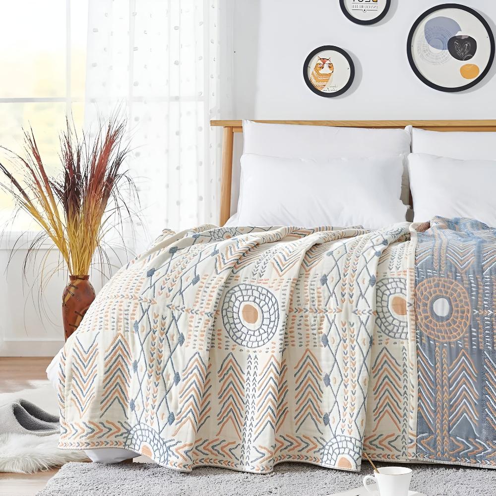 Reversible Cotton Throw Blanket for Sofa Bed or Lounge