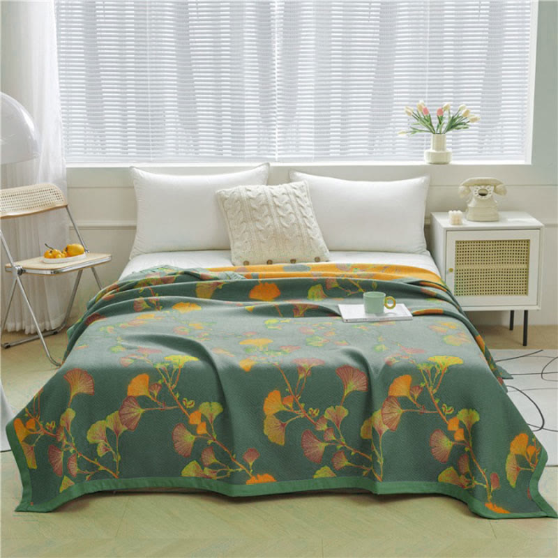 Reversible Ginkgo Jacquard Cotton Quilt for Bed Layering