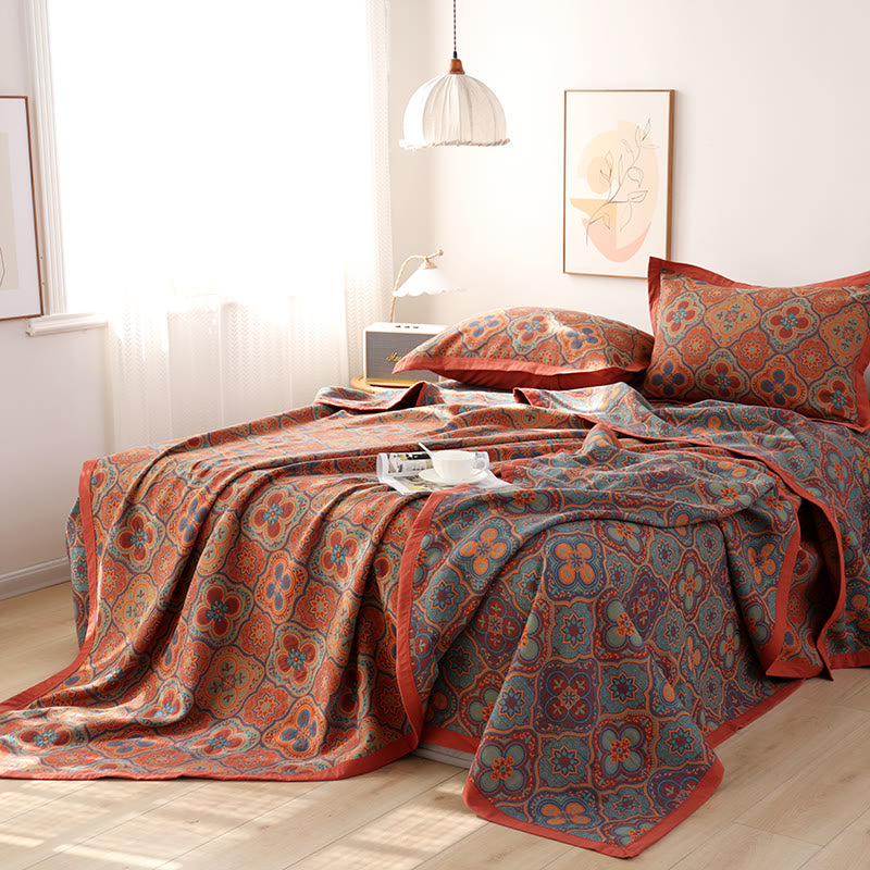 Petal Flower Cotton Quilt with Reversible Embroidered Design