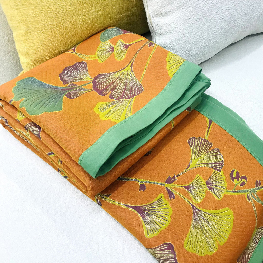Reversible Ginkgo Jacquard Cotton Quilt for Bed Layering