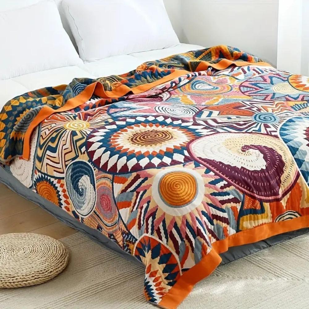 Cotton Sunburst Throw Blanket for Sofa Bed or Travel Use