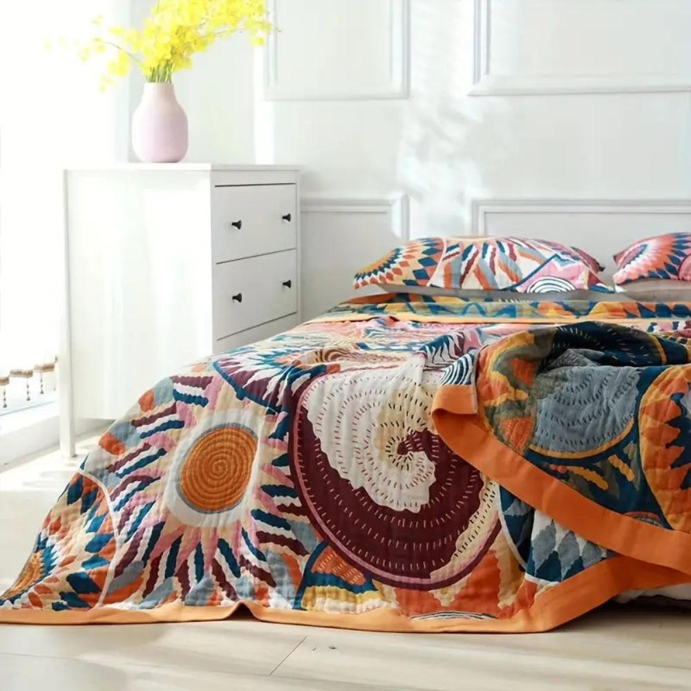 Cotton Sunburst Throw Blanket for Sofa Bed or Travel Use