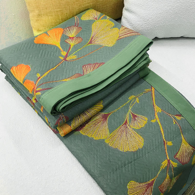 Reversible Ginkgo Jacquard Cotton Quilt for Bed Layering