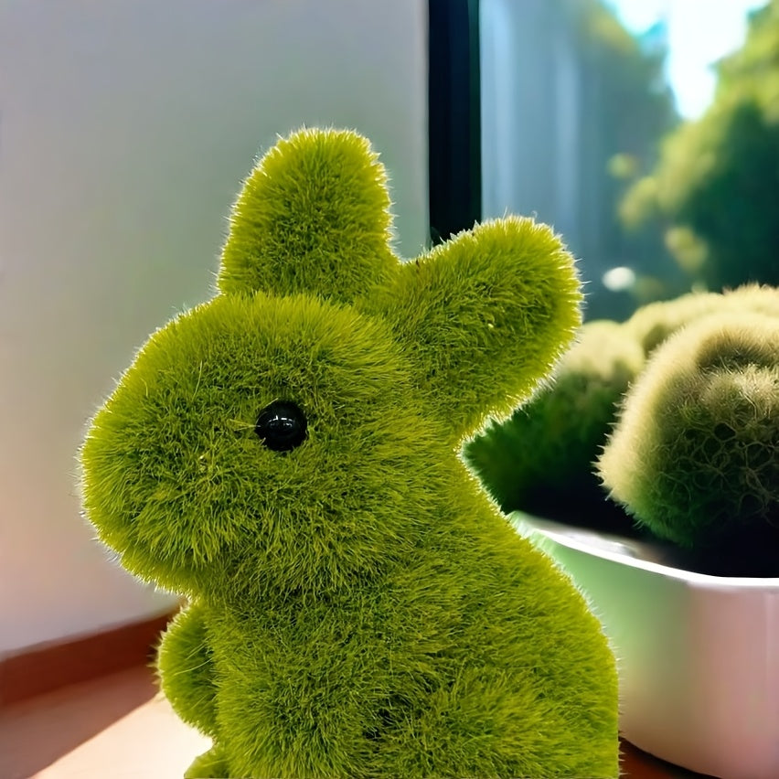 Decorative Moss Bunny Figurine Garden Style Home Decoration
