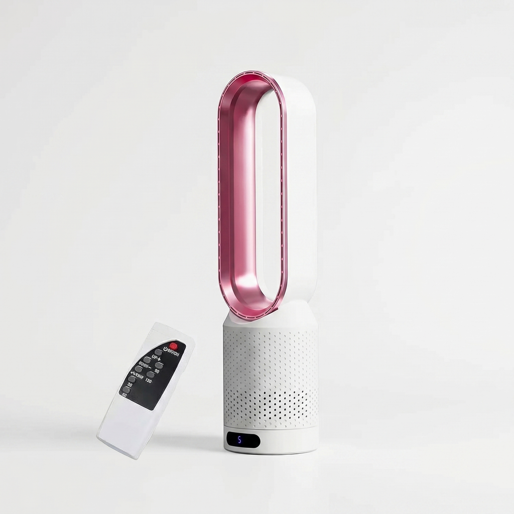 Air Purifier Bladeless Tower Fan, Leafless Tower Fan, 90° Oscillating Standing Fan with Remote, 8 Speeds, 120 Minutes Timer, LED Touch Screen, 22 Inches