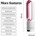 Air Purifier Bladeless Tower Fan, Leafless Tower Fan, 90° Oscillating Standing Fan with Remote, 8 Speeds, 120 Minutes Timer, LED Touch Screen, 22 Inches