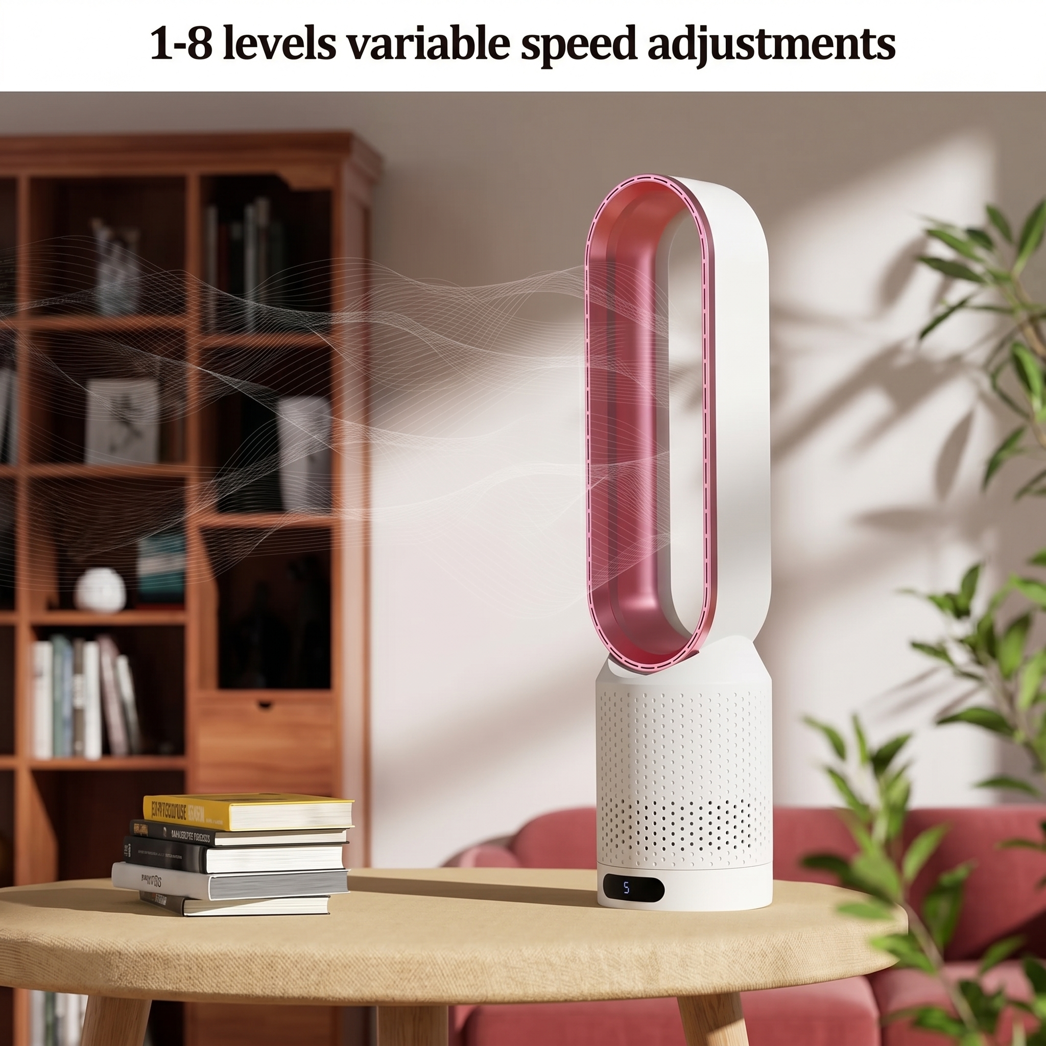 Air Purifier Bladeless Tower Fan, Leafless Tower Fan, 90° Oscillating Standing Fan with Remote, 8 Speeds, 120 Minutes Timer, LED Touch Screen, 22 Inches