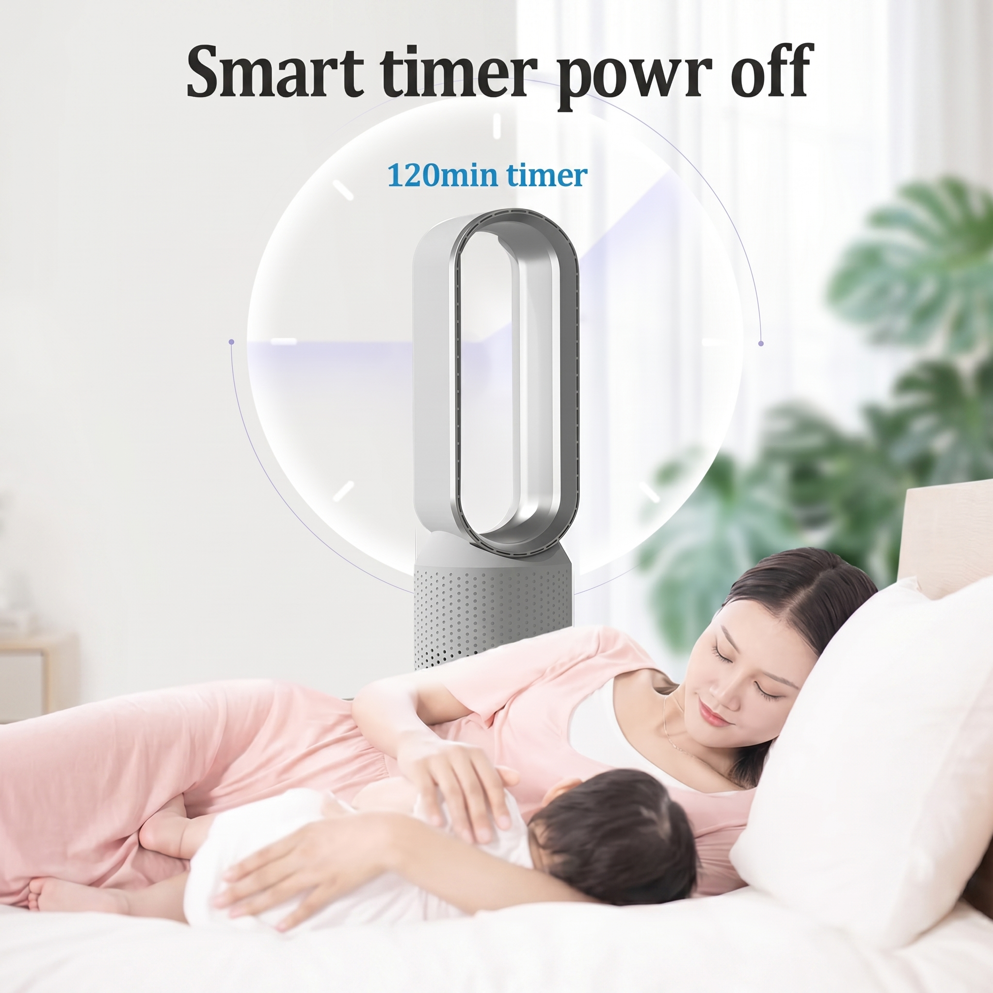 Air Purifier Bladeless Tower Fan, Leafless Tower Fan, 90° Oscillating Standing Fan with Remote, 8 Speeds, 120 Minutes Timer, LED Touch Screen, 22 Inches
