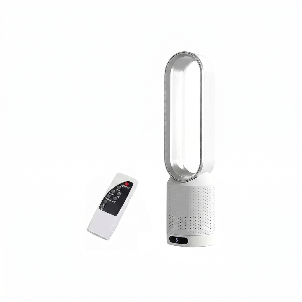 Air Purifier Bladeless Tower Fan, Leafless Tower Fan, 90° Oscillating Standing Fan with Remote, 8 Speeds, 120 Minutes Timer, LED Touch Screen, 22 Inches