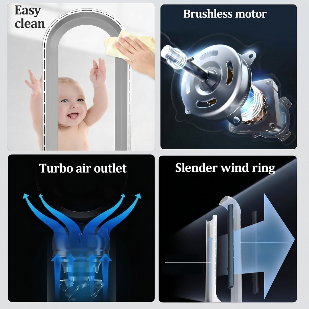Air Purifier Bladeless Tower Fan, Leafless Tower Fan, 90° Oscillating Standing Fan with Remote, 8 Speeds, 120 Minutes Timer, LED Touch Screen, 22 Inches