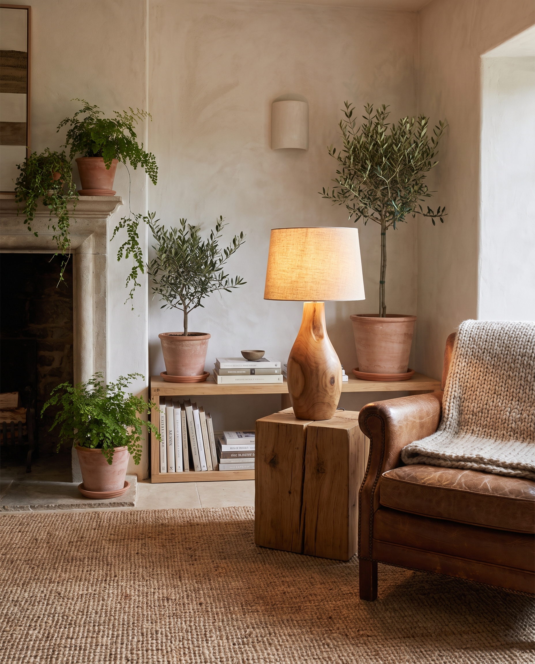 Cozy corner with sculptural table lamp