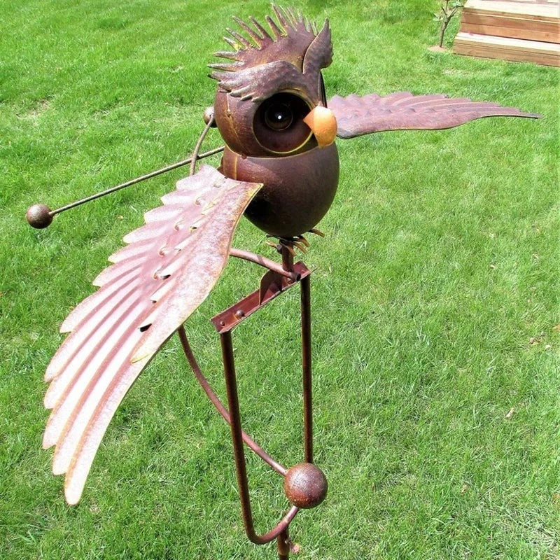 Garden Art Bird Windmill Patio Decoration with Flapping Wings